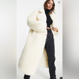 NA-KD oversized teddy faux fur coat in cream